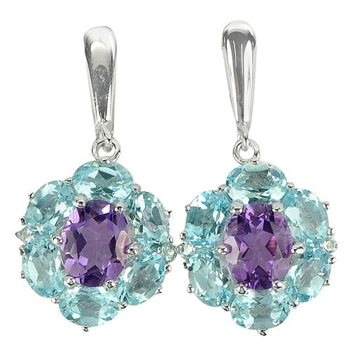 Blue and Purple Amethyst Chandelier Clusters Earrings