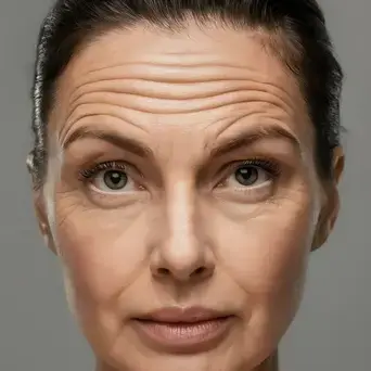 Representação visual de linhas de expressão e sinais naturais do envelhecimento facial.