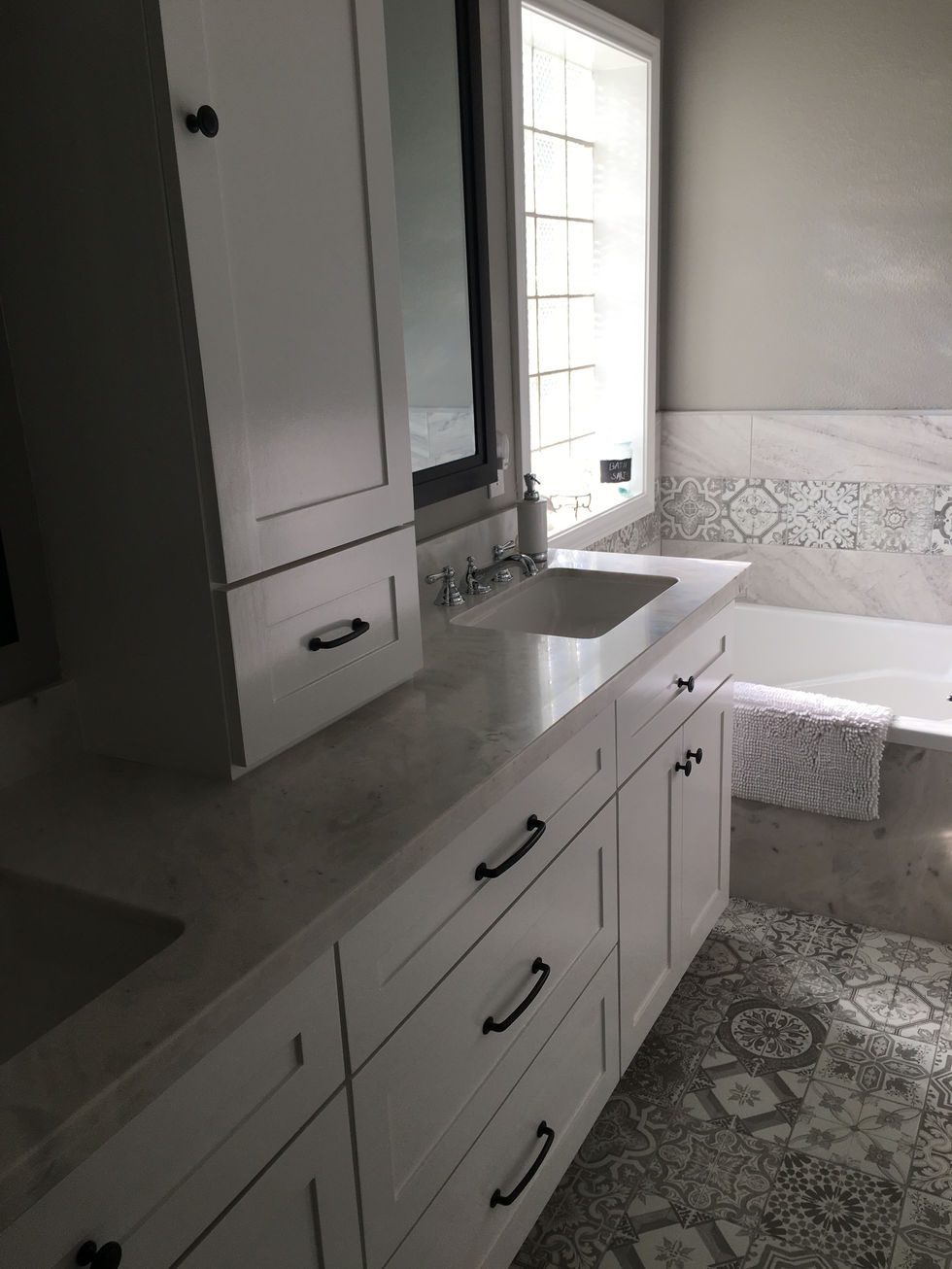 bathroom remodel, new tile floors, new vanity, new closet built-in storage
