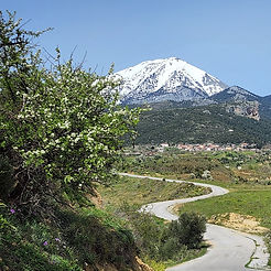 Greece snowy mountain twisty road