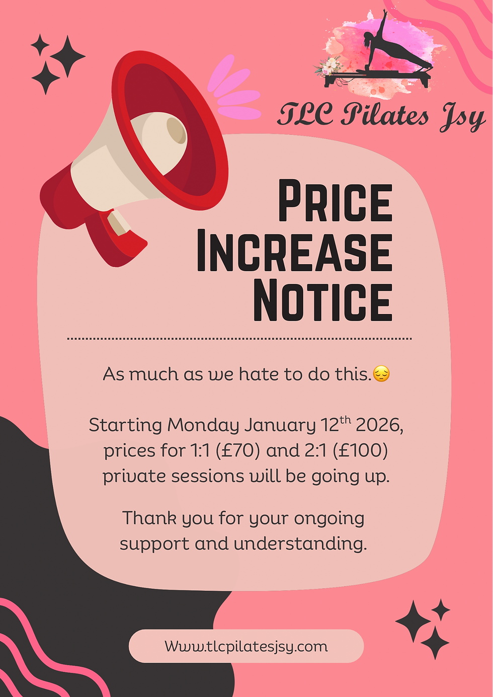 Price change for private sessions from January.