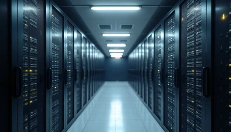 High angle view of a secure server room protecting sensitive data