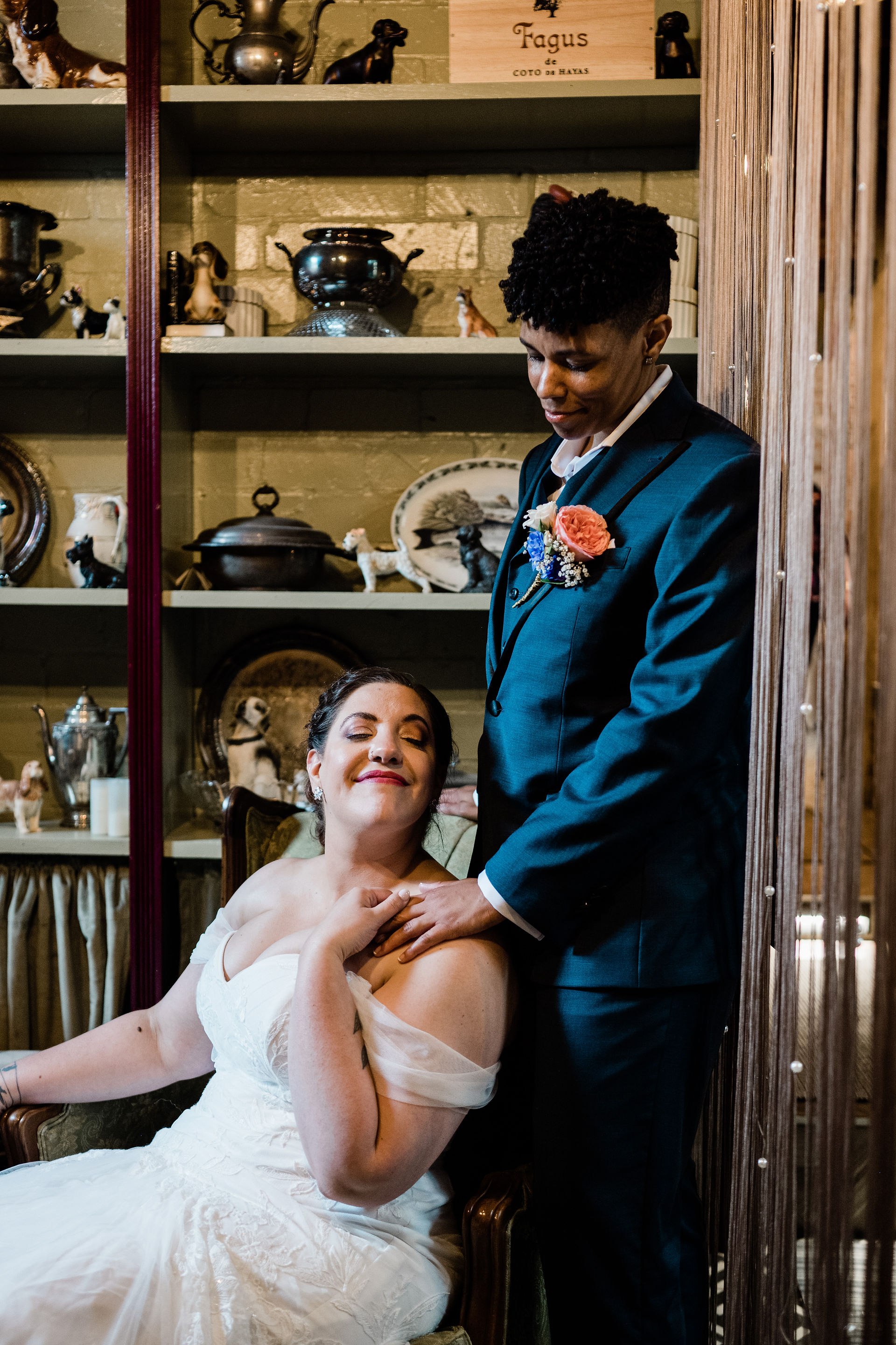 Brides steady themselves before their wedding ceremony