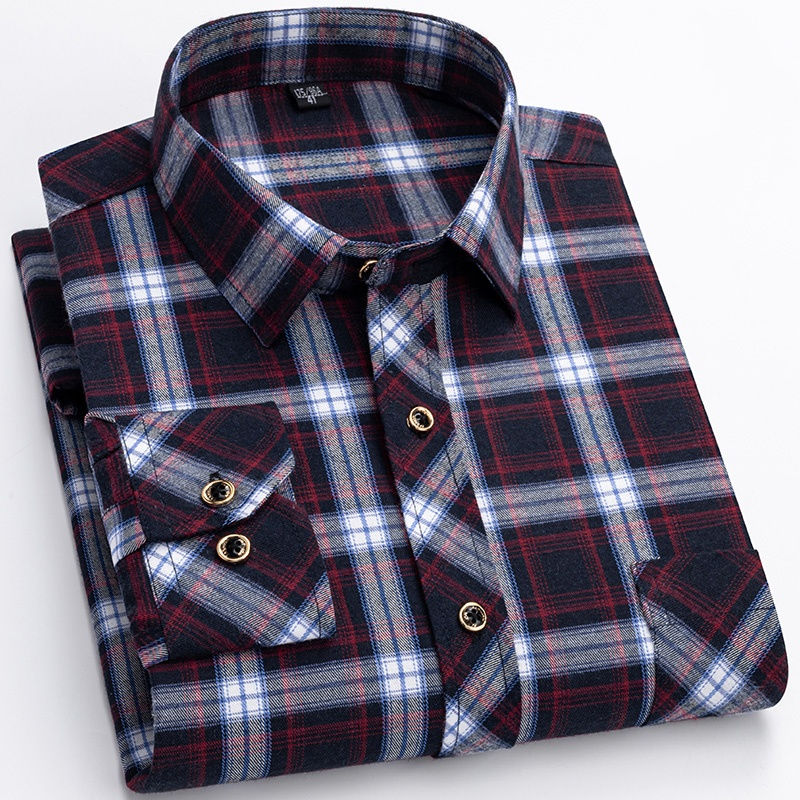 Thumbnail: M-6XL Men's Pure Cotton Flannel Shirts Long Sleeve Single Pocket Casual Plaid Th