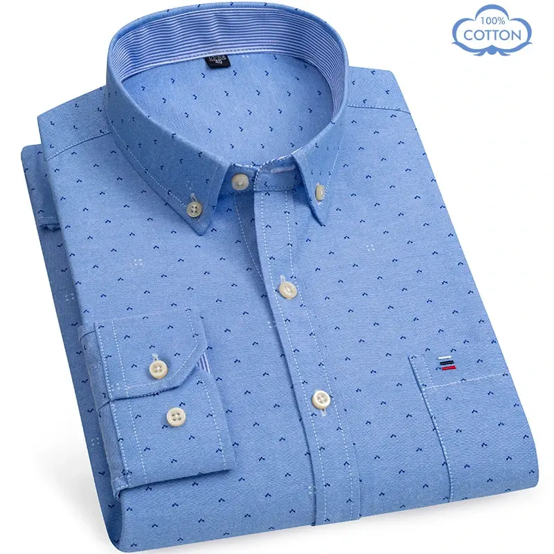 Thumbnail: 100% Pure Cotton Oxford Shirts for Men Long Sleeve  Plaid Shirt Striped Male Bus