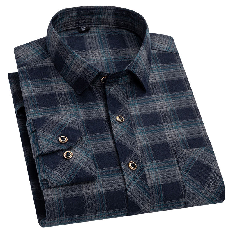 Thumbnail: M-6XL Men's Pure Cotton Flannel Shirts Long Sleeve Single Pocket Casual Plaid Th