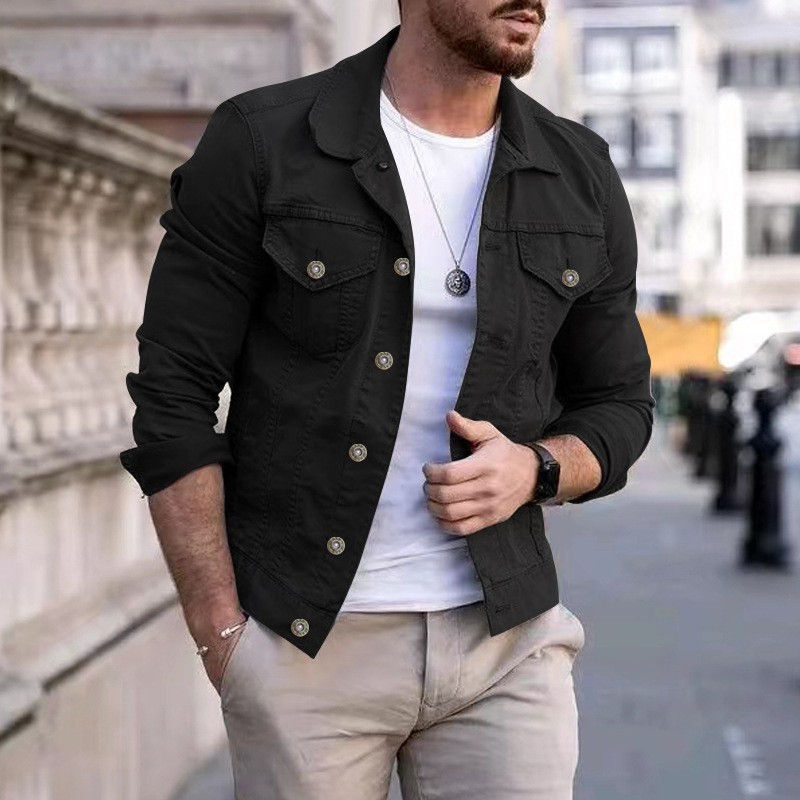 Thumbnail: Hip-hop Men's Denim Jackets Streetwear Casual Cotton Classic Slim Jeans Coat Mal
