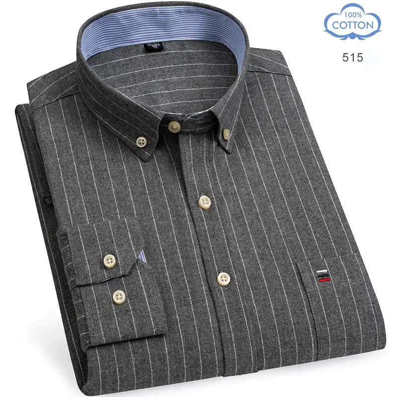 Thumbnail: 100% Pure Cotton Oxford Shirts for Men Long Sleeve  Plaid Shirt Striped Male Bus