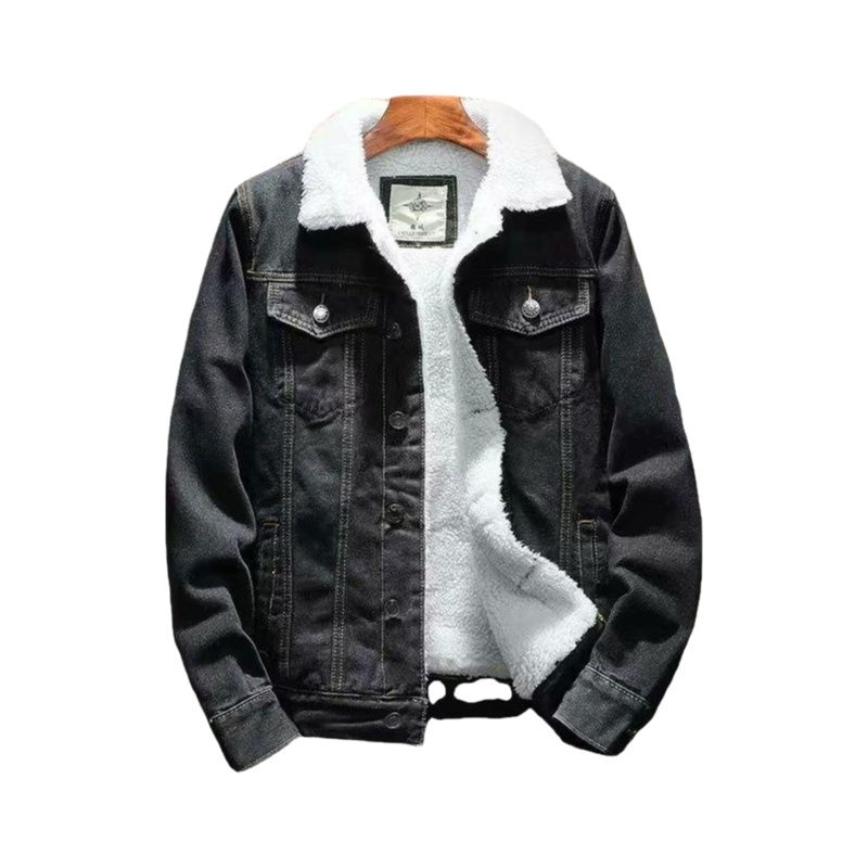 Thumbnail: Winter Thickened Fleece Lined Denim Jacket Men's Youth Korean Style Cotton Coat 