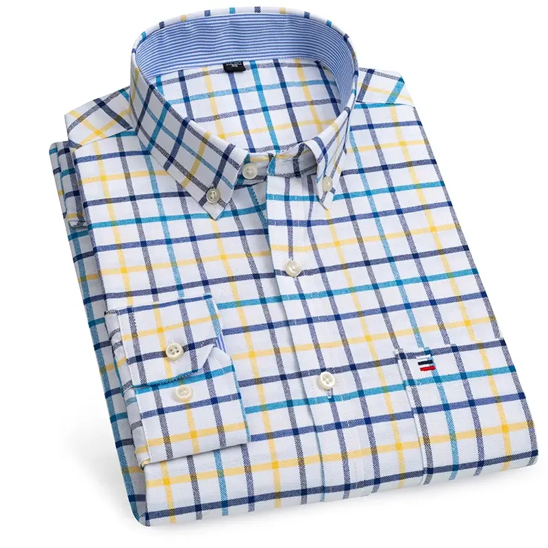 Thumbnail: 100% Pure Cotton Oxford Shirts for Men Long Sleeve  Plaid Shirt Striped Male Bus