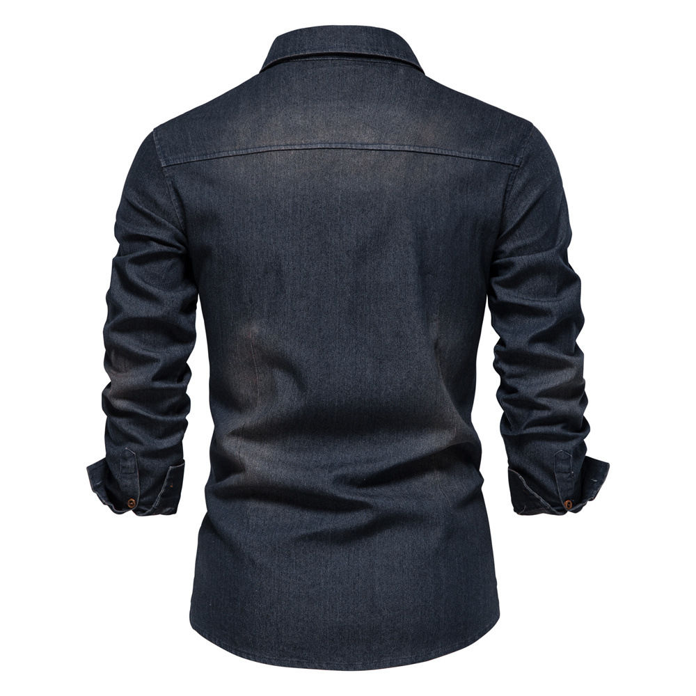 Spring Long Sleeve Men's Denim Shirt High Quality Cotton Elastic Casual Slim Fit