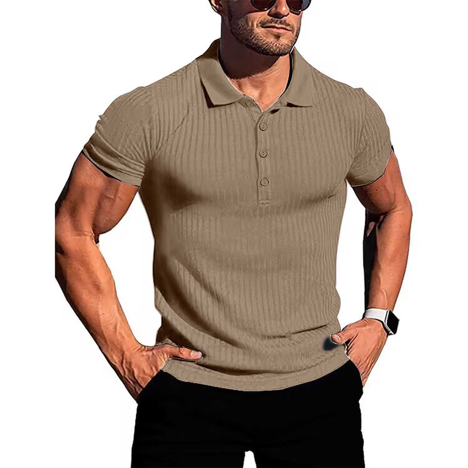 Men's running sports fitness wear summer high stretch vertical short-sleeved POL