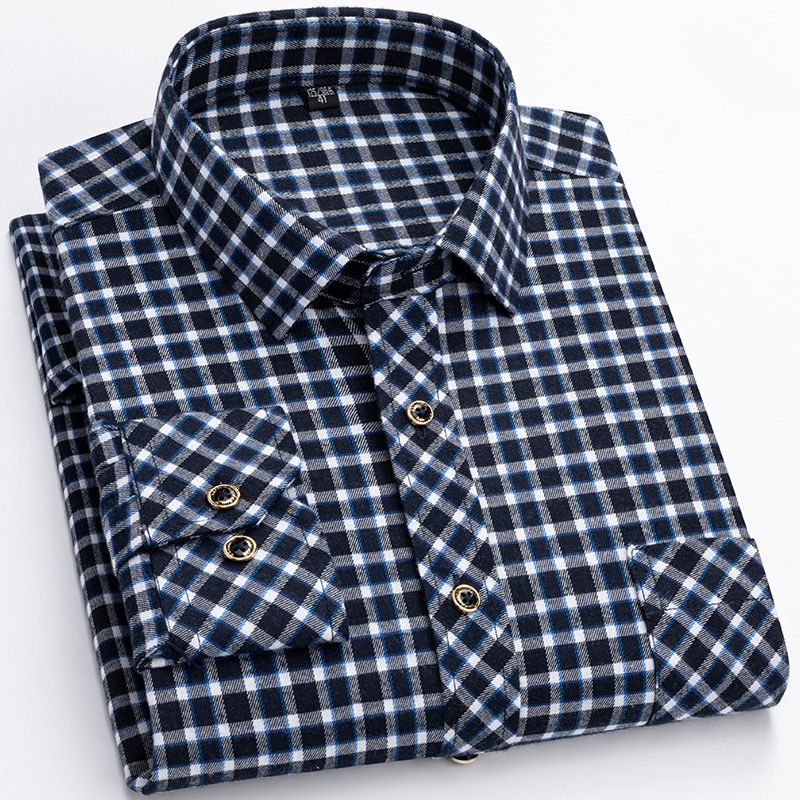Thumbnail: M-6XL Men's Pure Cotton Flannel Shirts Long Sleeve Single Pocket Casual Plaid Th