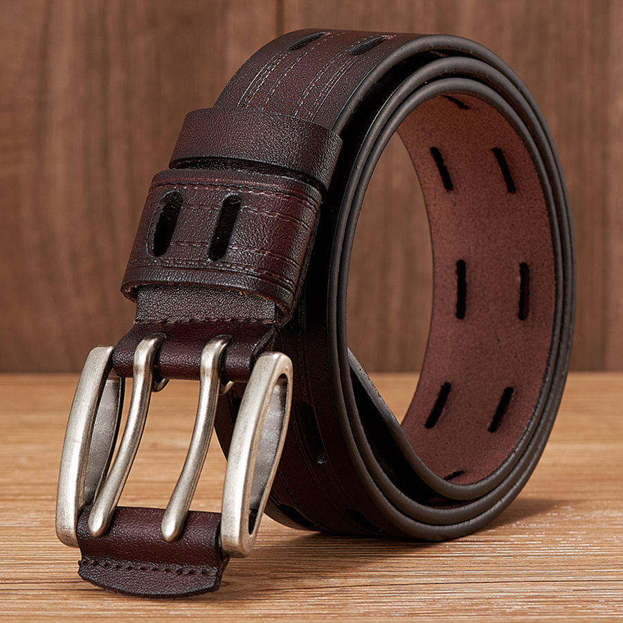 High Quality Genuine Leather Belts for Men Brand Strap Male Double Pin Buckle Fa