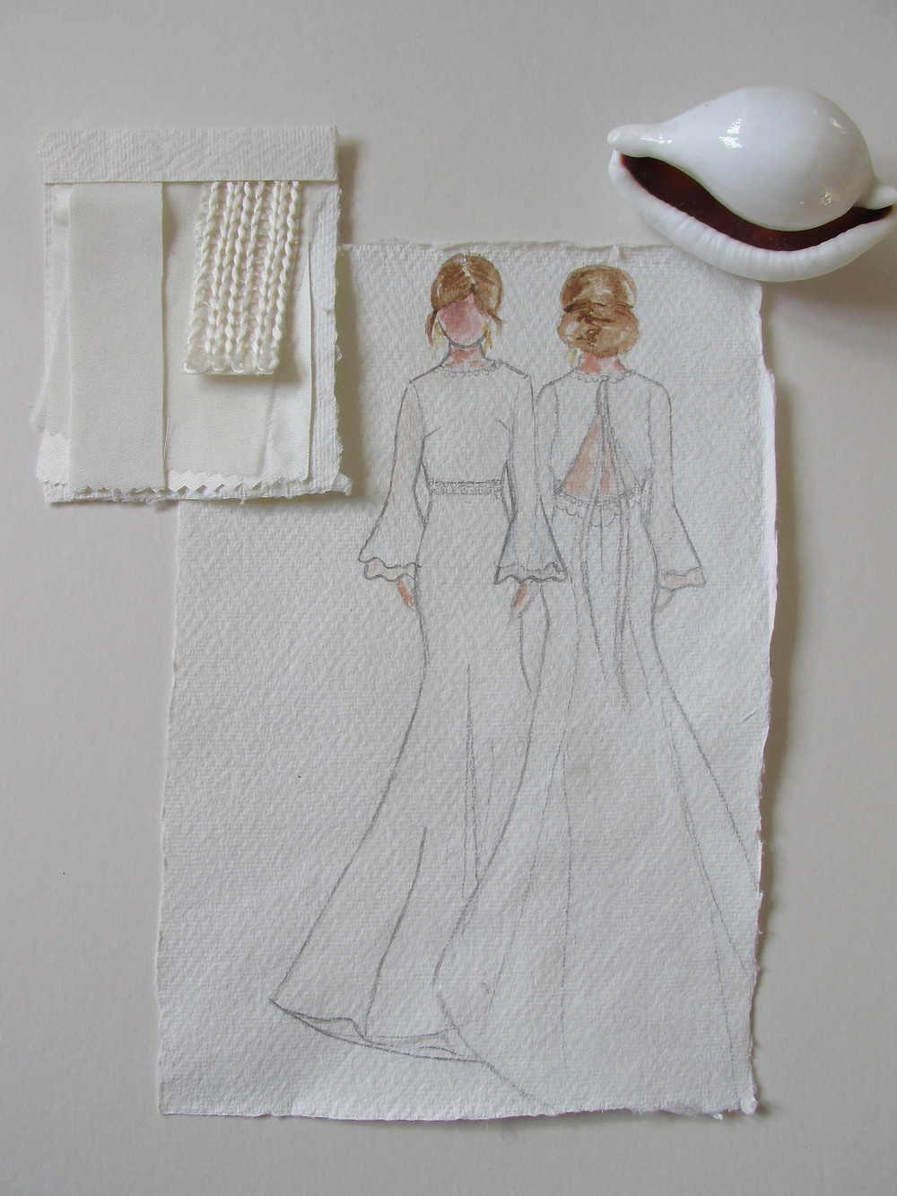 'Royal' wedding dress Jessica Turner Designs, modern sleek wedding dress with boho sleeves. A subtle boho wedding dress with a stunning low back