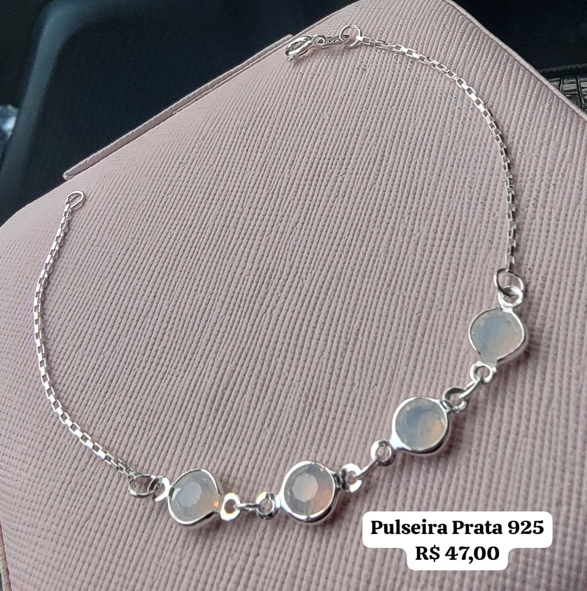 Pulseira de Prata 925 com 4 Zircônias Brancas