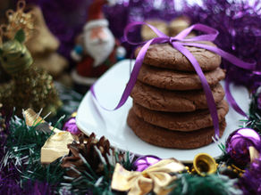 Christmas cookies with a purple ribbon