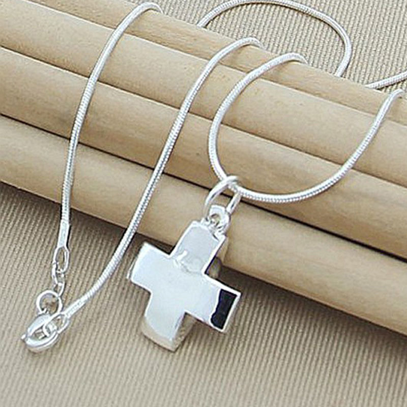 Veritas Silver Cross Snake Chain Necklace