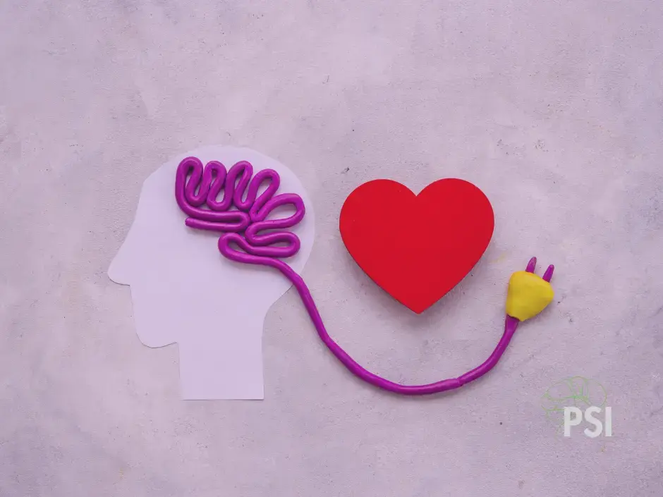 Ilustración mostrando a una mente con un enchufe que va hacía un corazón