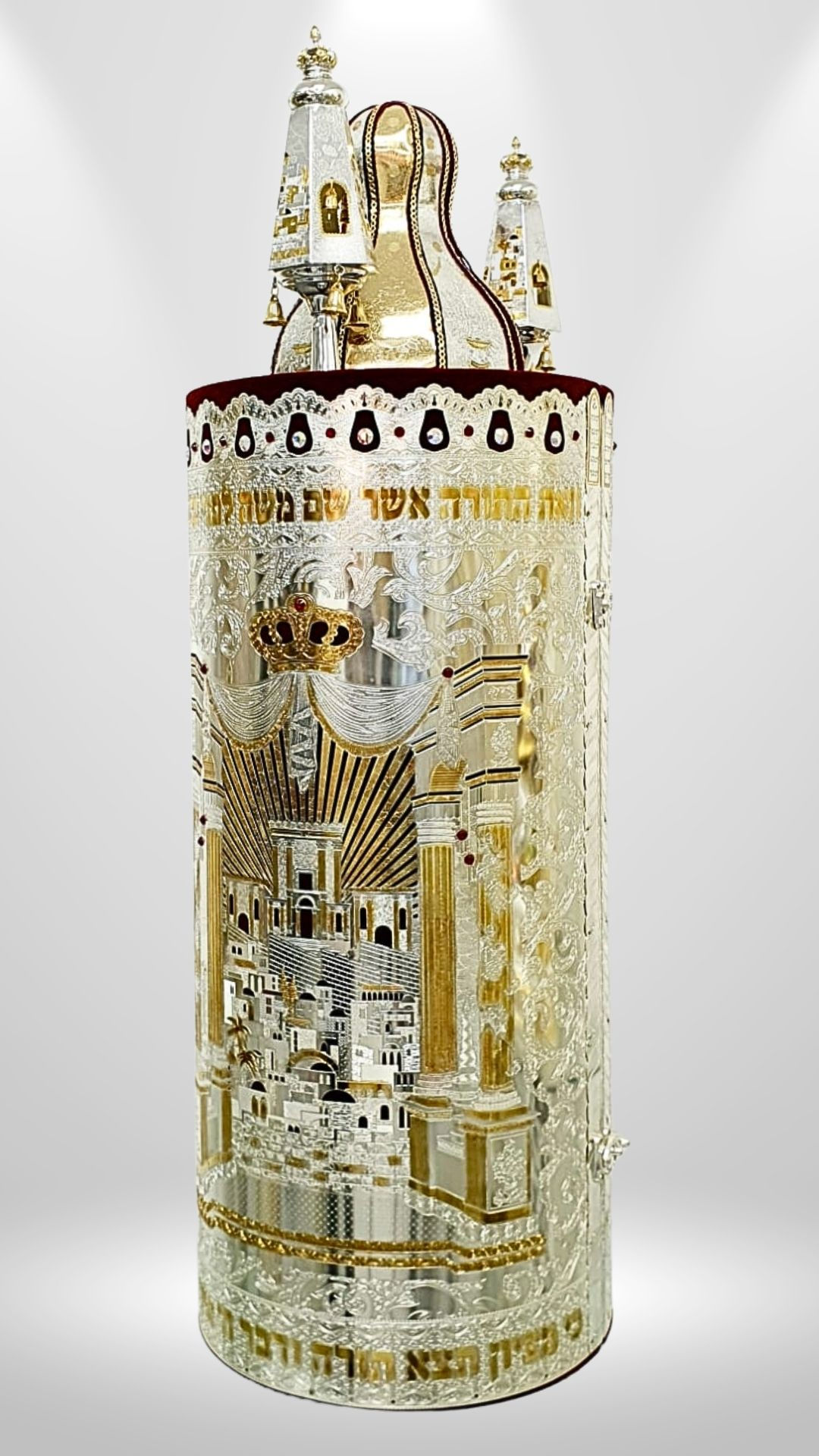 תיק לספר תורה - דגם וילנא | כסף מבריק | בשילוב זהב