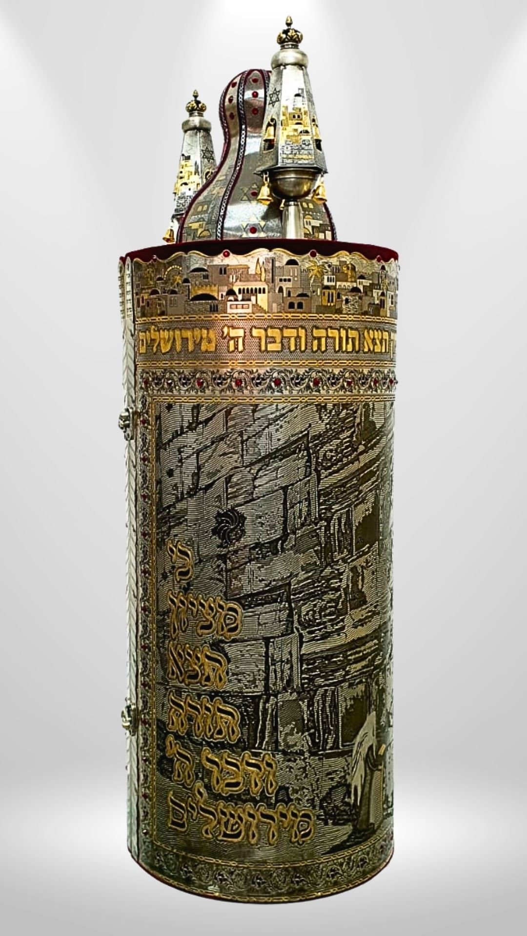 תיק לספר תורה - דגם כותל | כסף מושחר | בשילוב זהב