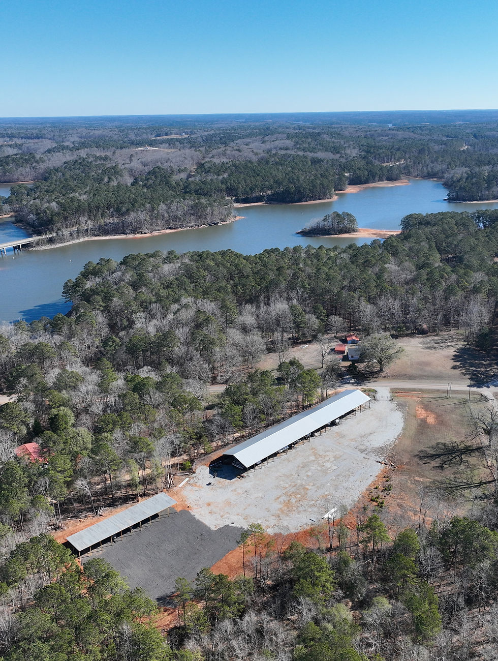 Elevated view of campground by the lake