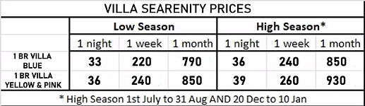 VILLA SEARENITY Holiday Rental Prices