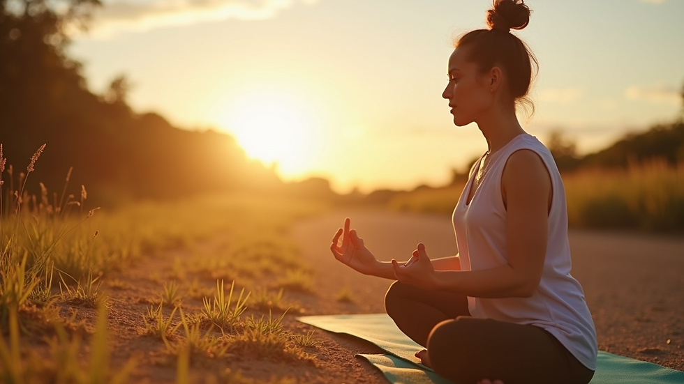 Eye-level view of a person practicing yoga in a serene environment