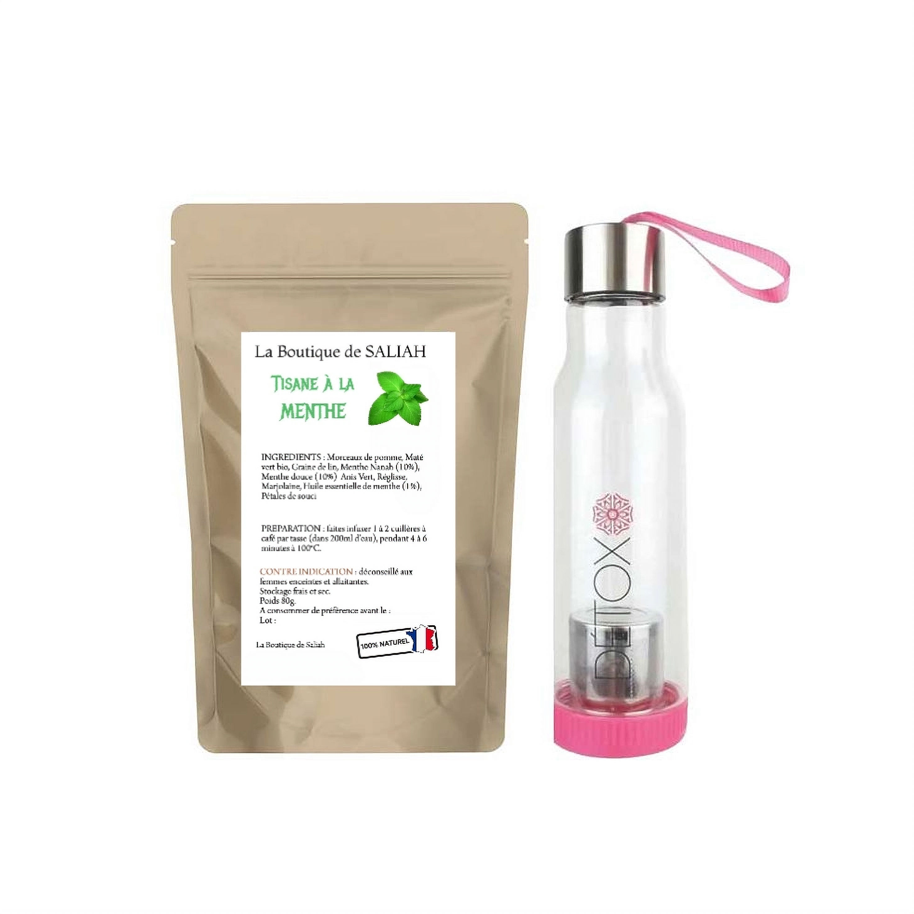 Tisane menthe avec sa bouteille à infuser rose