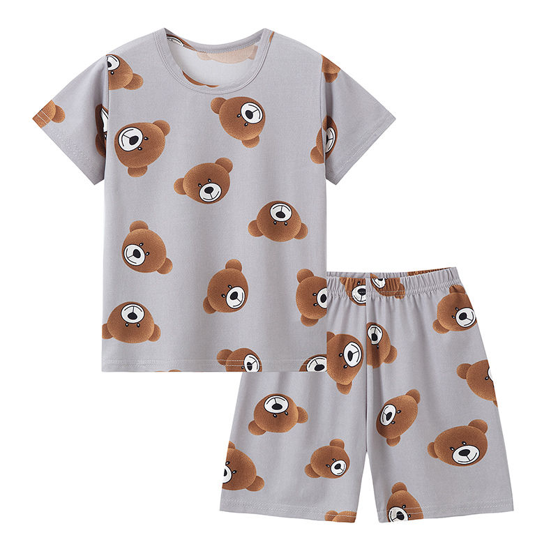 Thumbnail: 2-Piece Children's Cute Bear Print Fashion Suit boy's Casual Fashion Round Neck 