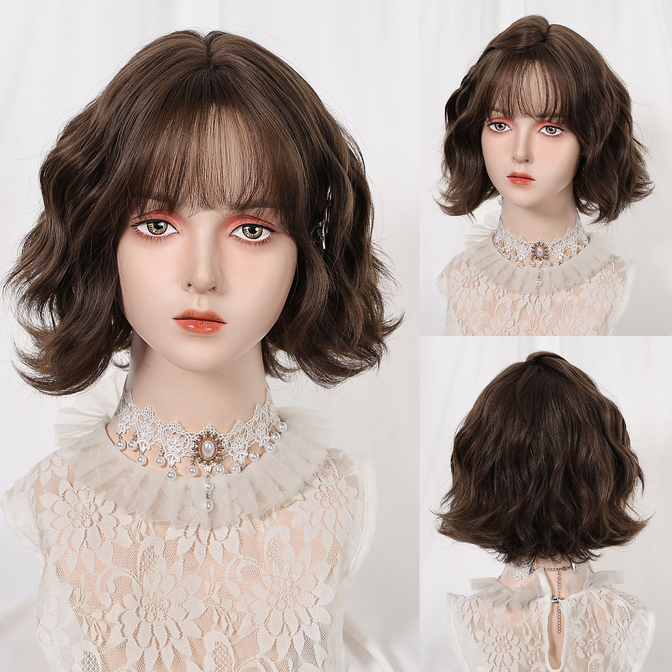 Thumbnail: ALAN EATON Auburn Synthetic Wigs with Bangs Short Wavy Wig Red Brown Curly Hair 