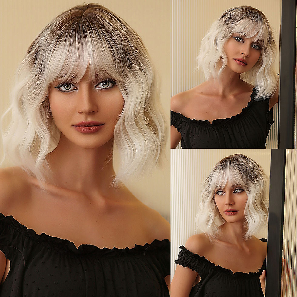 Thumbnail: ALAN EATON Auburn Synthetic Wigs with Bangs Short Wavy Wig Red Brown Curly Hair 