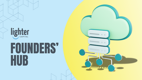 Feature image for the article: "The SaaS Startup Efficiency Playbook: 9 Metrics for Success." Shows a cloud icon with server connections on yellow/blue gradient background. Text: "Lighter Capital Founders' Hub" with geometric patterns.