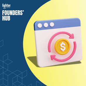 Feature image for the article: "SaaS Annual Contract Value (ACV) Explained." 3D icon of a web browser window with a dollar sign and pink arrows in a circle, next to "Lighter Capital Founders’ Hub" text on a blue and yellow background.