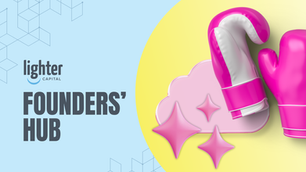 Feature image for the article: "AI vs. SaaS: Fighting for the Future of Enterprise Tech." Pink boxing gloves, a pink cloud and pink AI stars overlap on a yellow background with "Founders' Hub" text next to Lighter Capital logo on blue.
