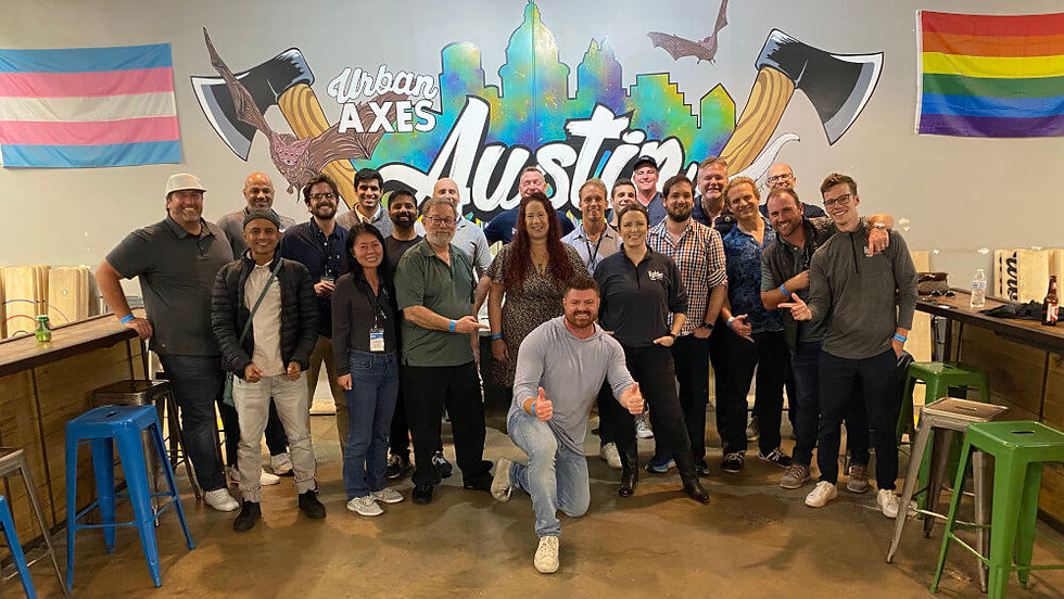 Axe throwing group outing in Austin during the 2023 US Lighter Summit