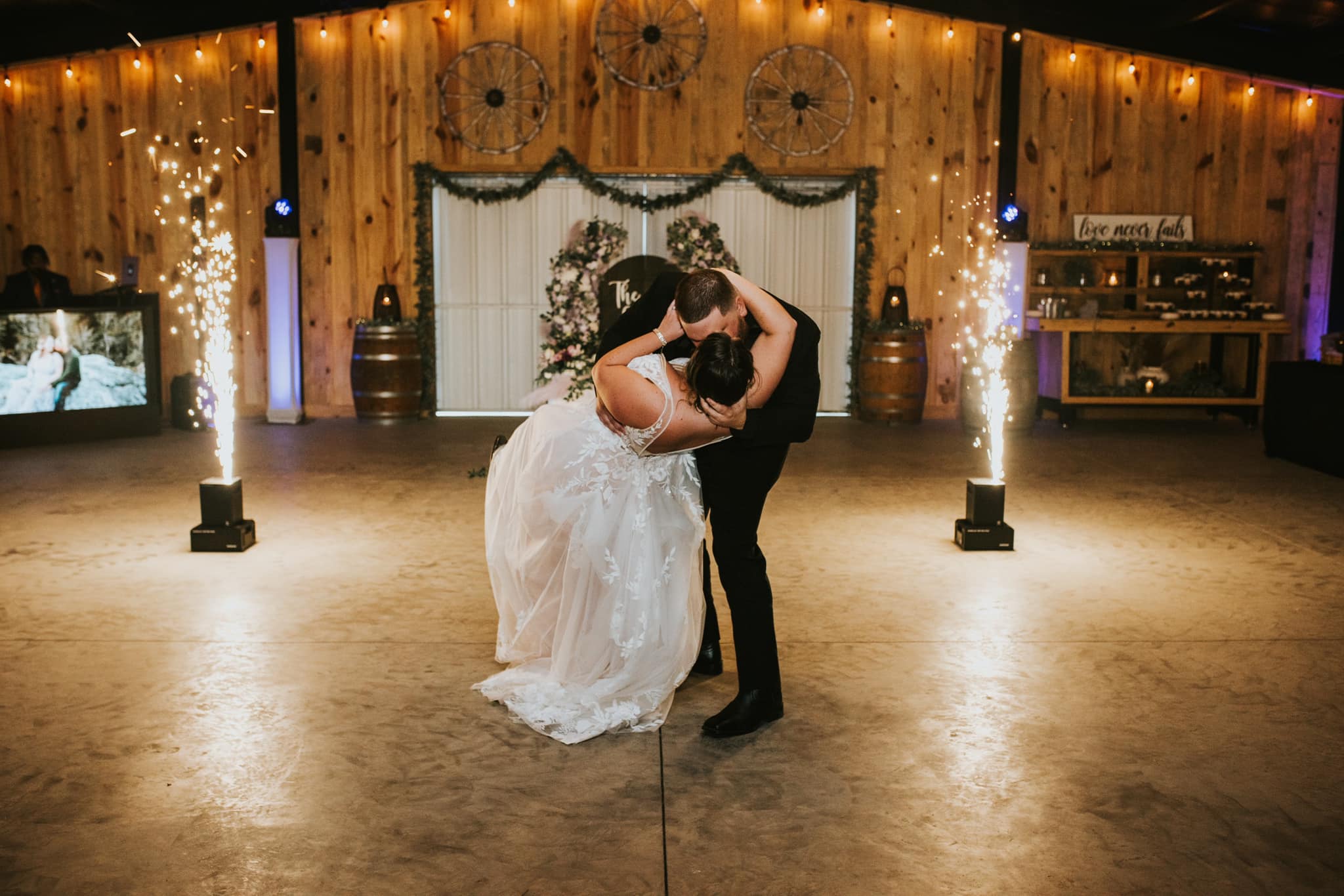 Couple kissing with cold sparks