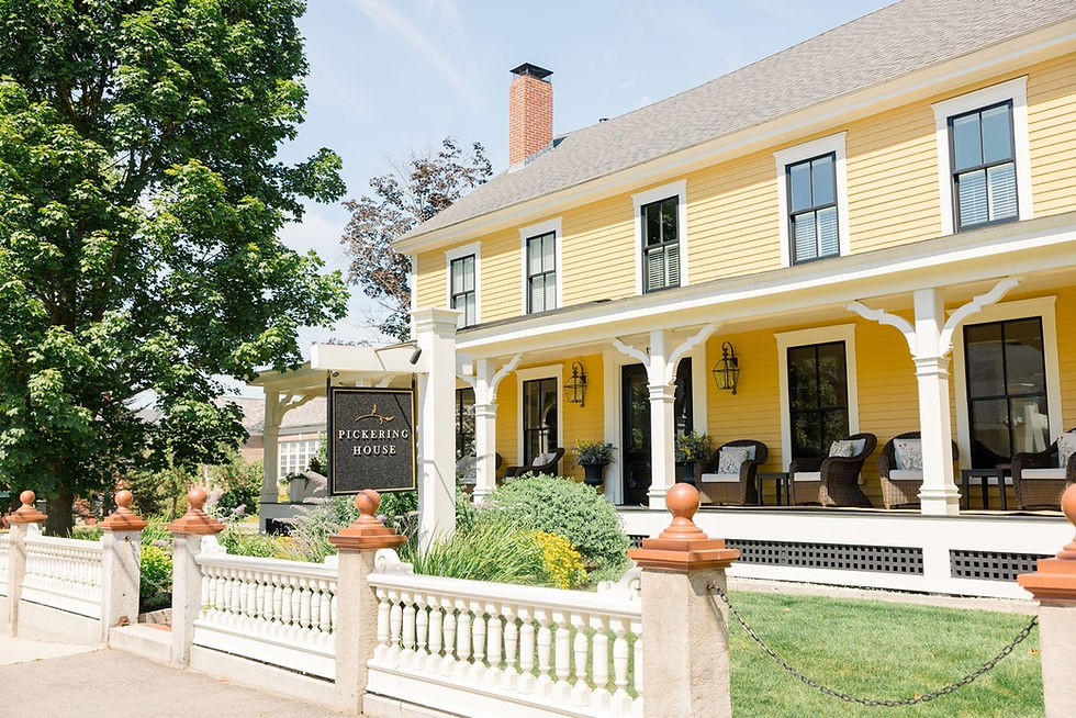 Front exterior of Pickering House, a historic luxury boutique inn in Wolfeboro, New Hampshire.