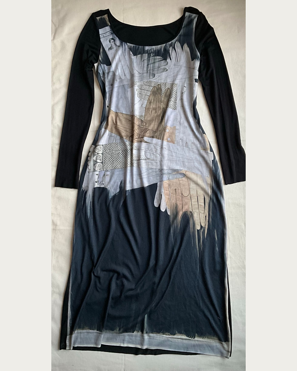 Thumbnail: GLOVES MIDI JERSEY DRESS. PRINTED AND MADE IN ENGLAND.