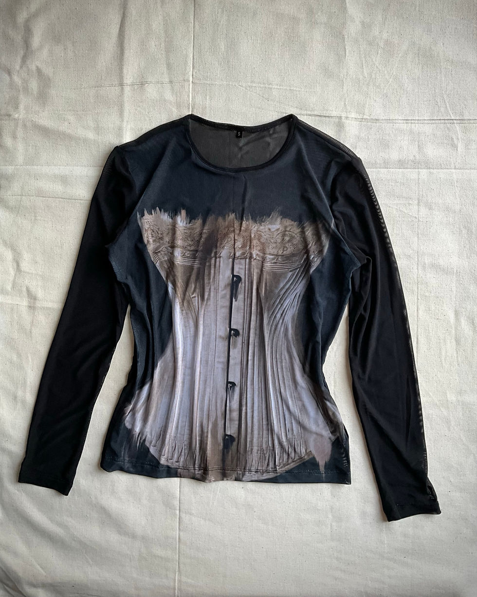 Thumbnail: NEW CORSET FITTED MESH TOP. PRINTED AND MADE IN ENGLAND.