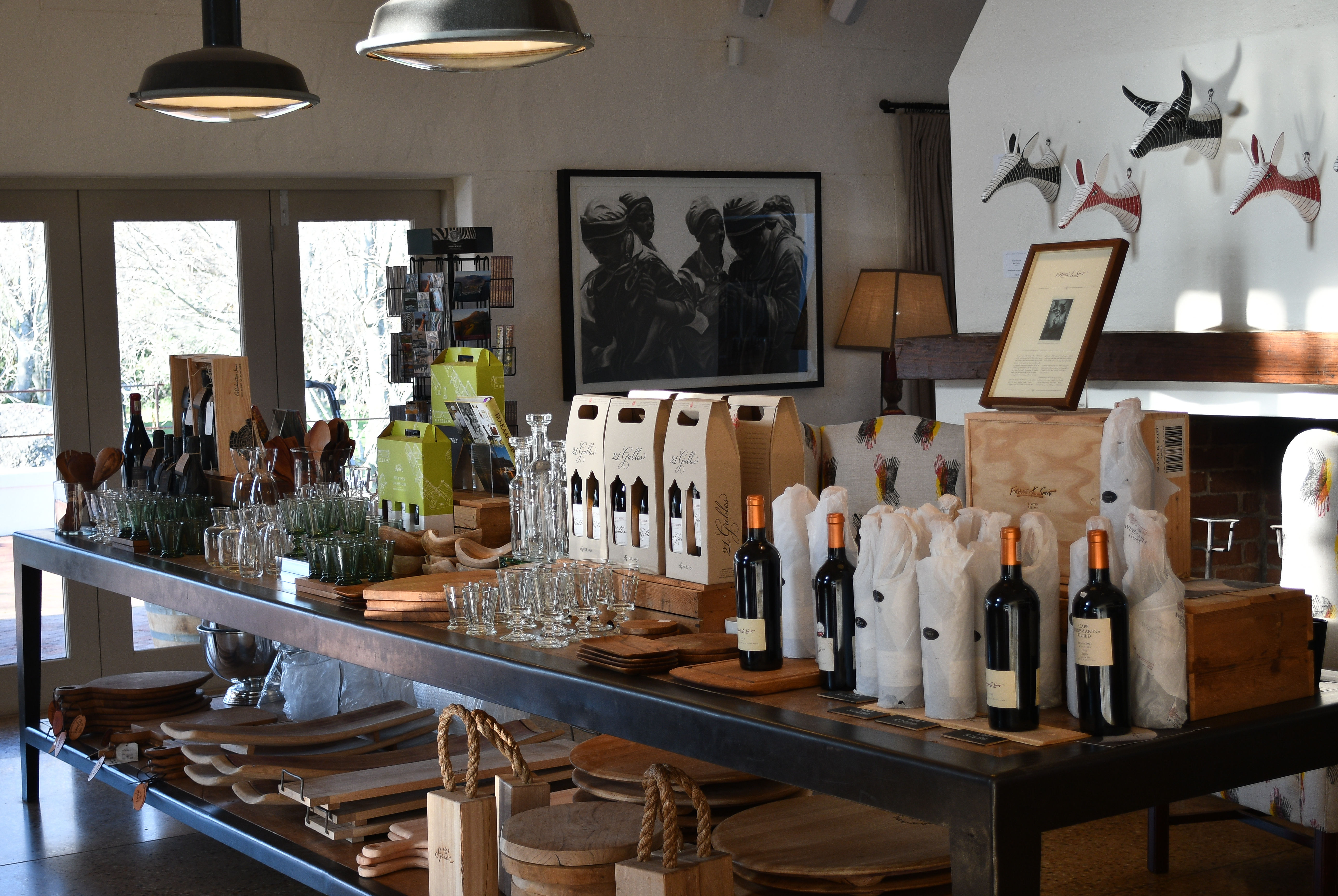 Wine bottles for sale in a winery shop.