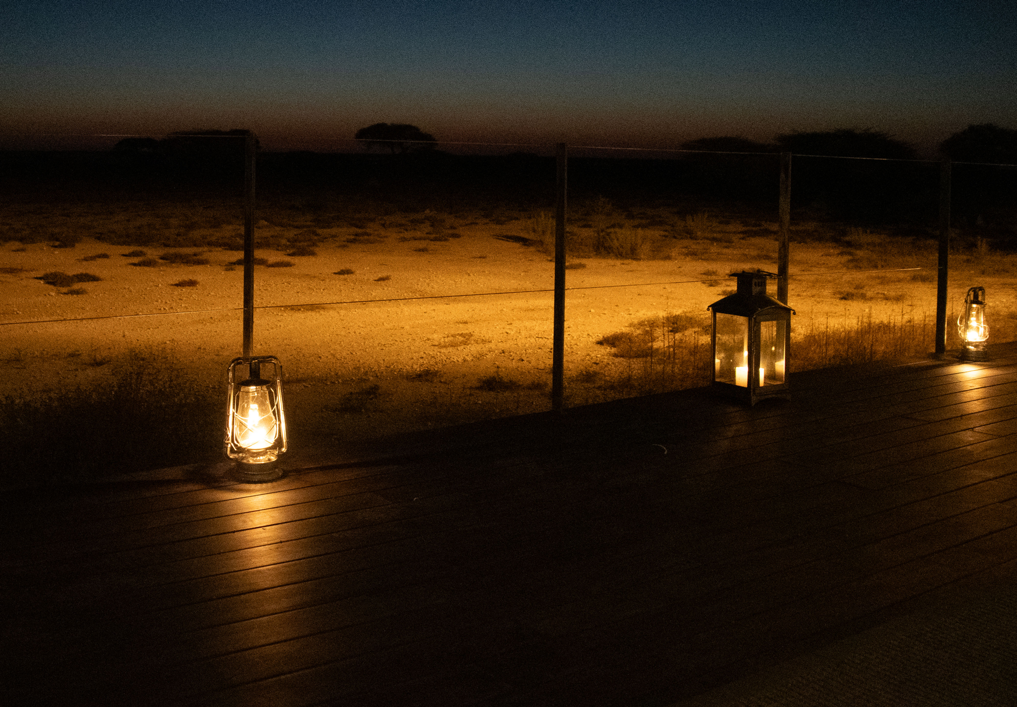 Laterns glowing in the evening at the Nambia Fort