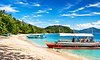 A traditional motor boat resting in a beach in Linapacan