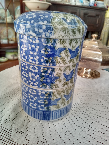 骨董品　染付 重箱 箱付 K様専用！骨董品 染付 重箱 三段重 丸型 陶器 お重 福 - メルカリ