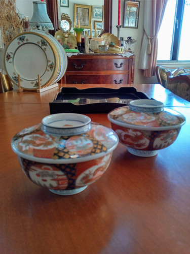 色絵古伊万里蓋付き茶碗2個セット | Antique Melford