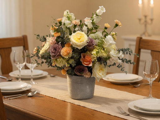 Flower arrangement on a dining table