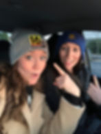 Jackie and Cassie on their NYC to Pennsylvania road trip wearing their WNEP gear