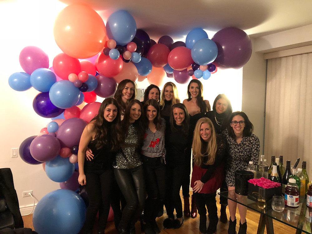 Bridal party after playing their custom board game