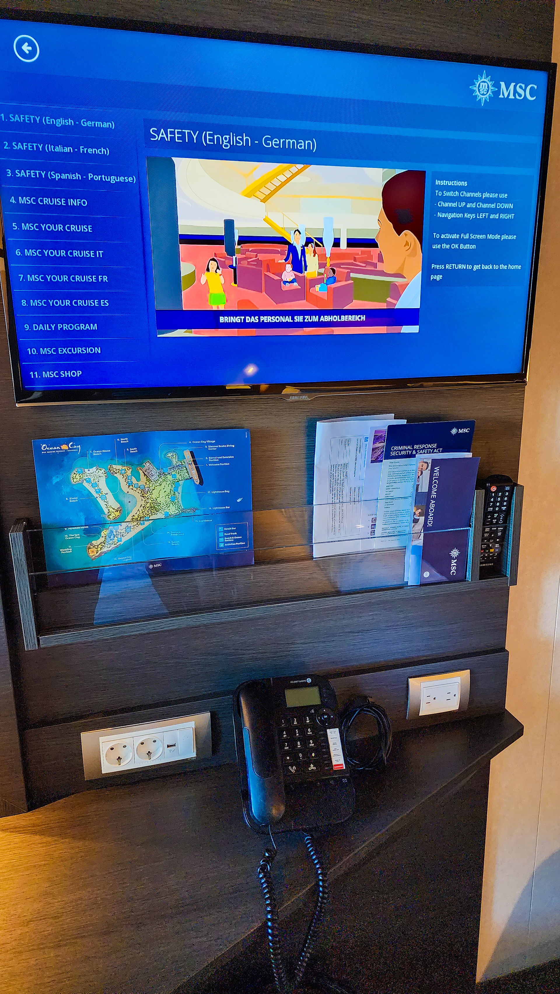 Shelf for papers and remote in 11135 Deluxe Balcony on MSC Meraviglia 