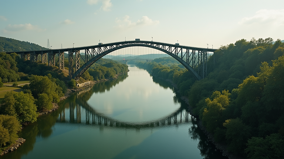 High angle view of the Green River Bridge showcasing its unique arch design
